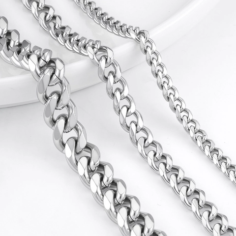 Chaîne Gourmette en Acier Inoxydable 304 de Haute Qualité pour Création de Bijoux Accessoire de Chaîne à Maillons Plats Unisexe