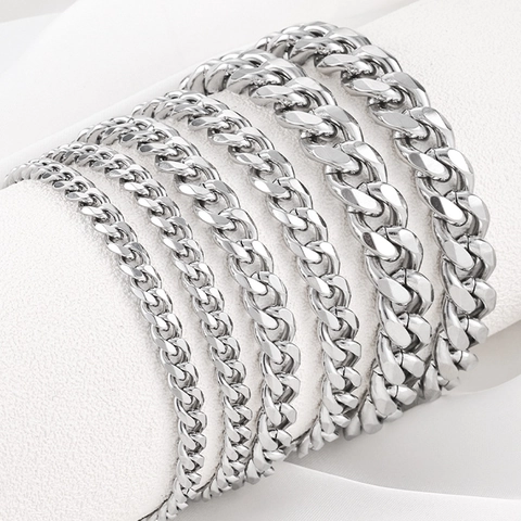 Chaîne Gourmette en Acier Inoxydable 304 de Haute Qualité pour Création de Bijoux Accessoire de Chaîne à Maillons Plats Unisexe
