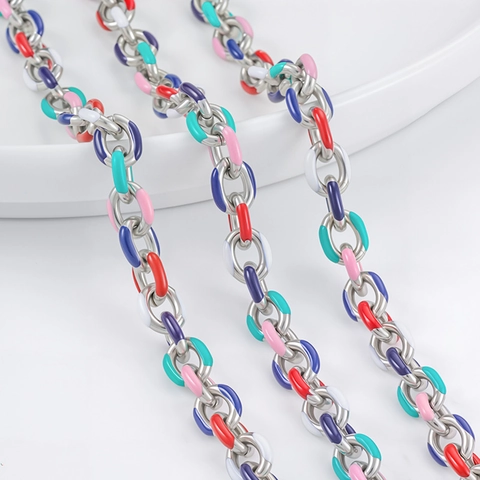 Stainless Steel Colorful Enamel Oval Link Chain DIY Jewelry Making Necklace Findings Handmade Accessory Commute Fashion Style