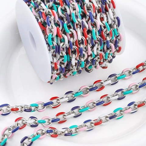 Stainless Steel Colorful Enamel Oval Link Chain DIY Jewelry Making Necklace Findings Handmade Accessory Commute Fashion Style