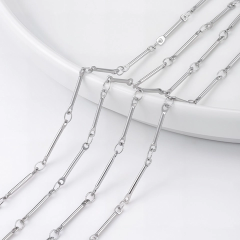 Stainless Steel Bar Link Chain DIY Jewelry Making Material For Necklace Bracelet Minimalist Metal Chain Accessory Silver Tone