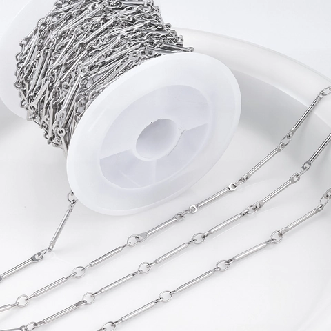 Stainless Steel Bar Link Chain DIY Jewelry Making Material For Necklace Bracelet Minimalist Metal Chain Accessory Silver Tone