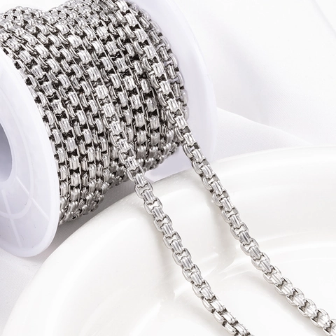 High Quality 304 Stainless Steel Box Chain For DIY Necklace Bracelet Making Supplies Polished Silver Color Fashion Jewelry Findings Chain