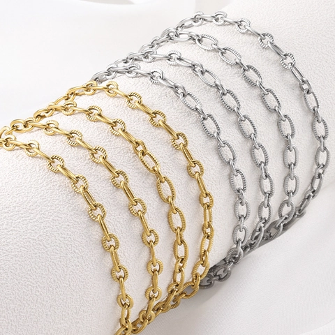 Edelstahl Strukturierte Ovale Gliederkette Für DIY Schmuckherstellung Material Mode Gold Silber Plattiert Kettenzubehör
