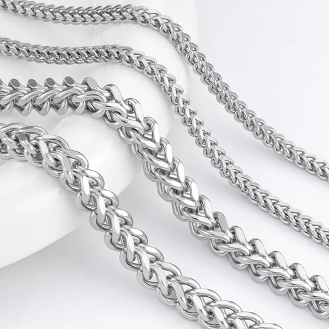 Stainless Steel Double Sided Franco Wheat Chain Necklace For DIY Jewelry Making Men Women Fashion Jewelry Accessories Steel Tone
