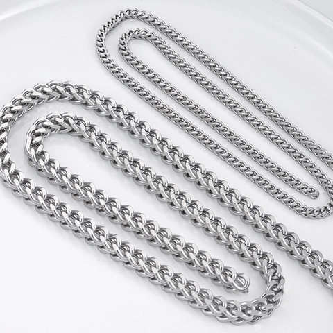 Stainless Steel Double Sided Franco Wheat Chain Necklace For DIY Jewelry Making Men Women Fashion Jewelry Accessories Steel Tone