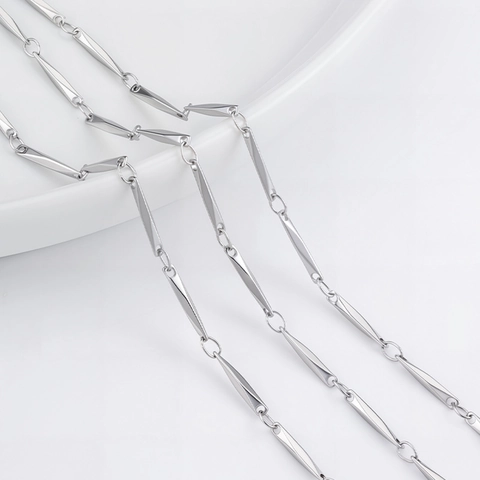 304 Stainless Steel DIY Jewelry Making Chain Shuttle Diamond Shape Link Necklace Bracelet Material Finding Silver Tone