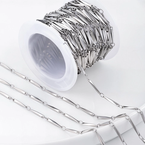 304 Stainless Steel DIY Jewelry Making Chain Shuttle Diamond Shape Link Necklace Bracelet Material Finding Silver Tone