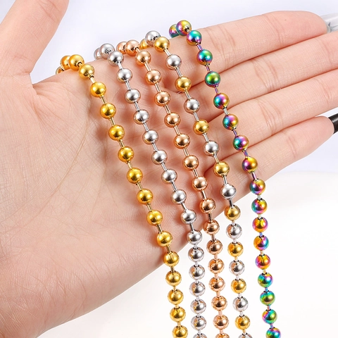 Stainless Steel Ball Chain DIY Jewelry Making Chain Rounds Beads Electroplated Beads Strand For Necklace Bracelet Accessories