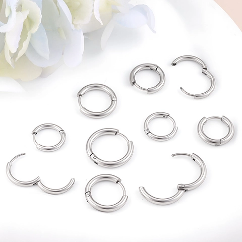 Pendientes de Aro de Acero Inoxidable Minimalistas para Mujer Hombre Pendientes Huggie Redondos Pulidos Accesorios para Joyería DIY