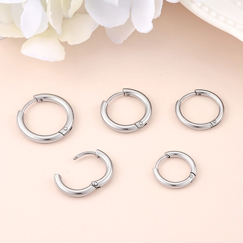 Pendientes de Aro de Acero Inoxidable Minimalistas para Mujer Hombre Pendientes Huggie Redondos Pulidos Accesorios para Joyería DIY