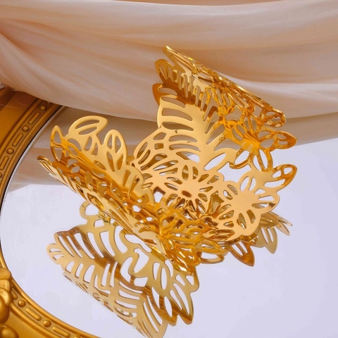 Bohemian Hollow Out Flower Cuff Bracelet Titanium Steel Gold Silver Geometric Wide Open Bangle Armband Fashion Jewelry Women Gift