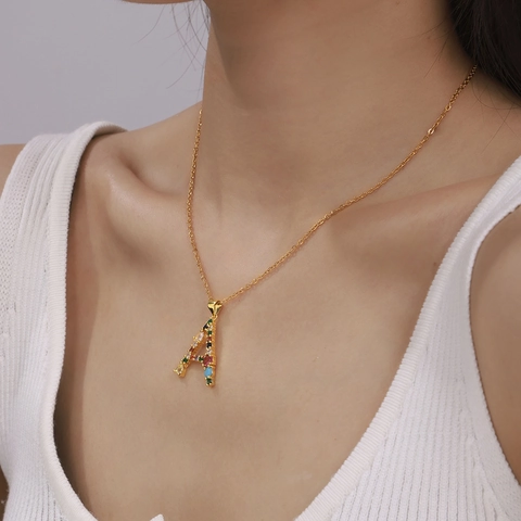 Fashion Copper Colorful Zirconia Letter Pendant Necklace For Women Personalized Hip Hop Electroplated Jewelry Accessories