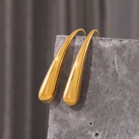 Pendientes de Gancho de Gota de Agua Minimalistas de Estilo Francés Para Mujer Chapados en Oro 18K Acero de Titanio Joyería Regalo