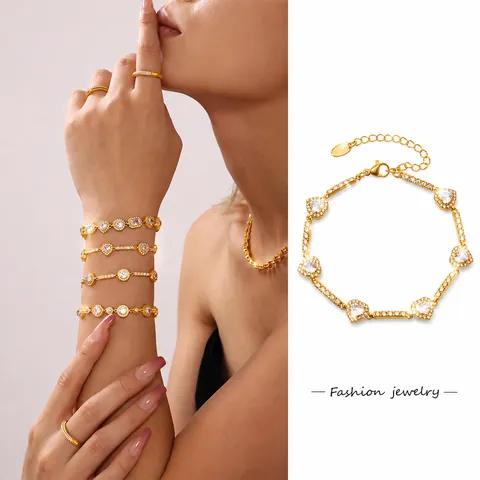 Stainless Steel Zircon Bracelet For Women Gold Silver Plated Clover Heart Geometric Link Chain Adjustable Luxury Fashion Jewelry