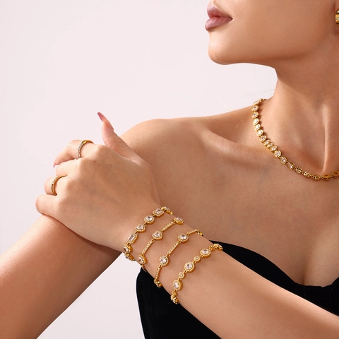 Stainless Steel Zircon Bracelet For Women Gold Silver Plated Clover Heart Geometric Link Chain Adjustable Luxury Fashion Jewelry