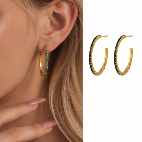 French Style Stainless Steel Hoop Earrings For Women Minimalist Zircon Inlaid C-Shape Gold Silver Plated Fashion Jewelry