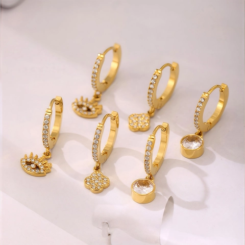 Stainless Steel Zirconia Pendant Earrings For Women Gold Plated Star Moon Heart Butterfly Evil Eye Fashion Jewelry Gift
