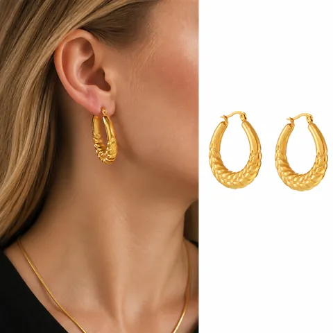 Vintage Edelstahl Creolen Für Damen Ährenmuster Geometrisch Hohl Massiv Kreis Gold Silber Schmuck Geschenk