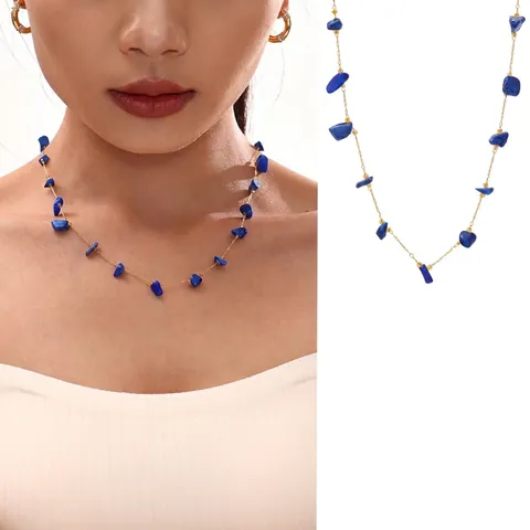 Collana Boho in Pietra Naturale Irregolare da Donna in Acciaio Inossidabile Catena Placcata Oro Gioielli da Spiaggia