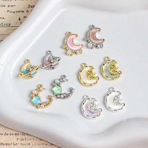 Legierung Emaille Mond Stern Charms Strass Künstliche Perle Anhänger Himmlischer Schmuck Zubehör Für DIY Ohrringe Armband Halskette