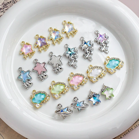 Sweet Alloy Star Cloud Planet Charms DIY Necklace Bracelet Earrings Jewelry Accessory Rhinestone Artificial Pearl Pendants