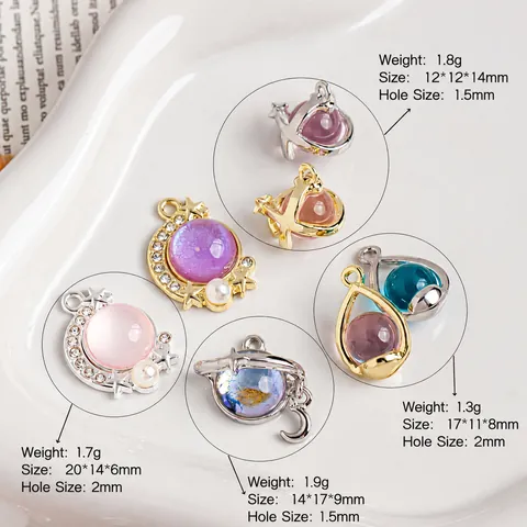 Himmlische DIY Schmuckanhänger Legierung Harz Mond Stern Planet Charms Mit Strass Künstliche Perle Für Halskettenbau