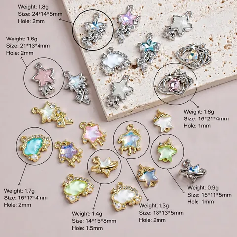 Sweet Alloy Star Cloud Planet Charms DIY Necklace Bracelet Earrings Jewelry Accessory Rhinestone Artificial Pearl Pendants