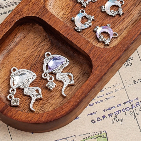 Alloy Zirconia Inlaid Jellyfish Crescent Moon Star Pendants Charms For DIY Necklace Bracelet Earrings Jewelry Accessories