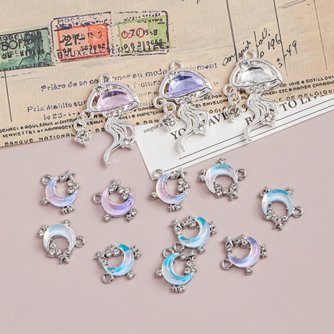 Alloy Zirconia Inlaid Jellyfish Crescent Moon Star Pendants Charms For DIY Necklace Bracelet Earrings Jewelry Accessories