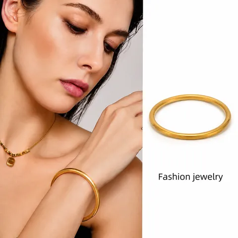Minimalist Stainless Steel Plain Thin Bangle For Women 18K Gold Plated Round Circle Elegant Fashion Jewelry Bracelet