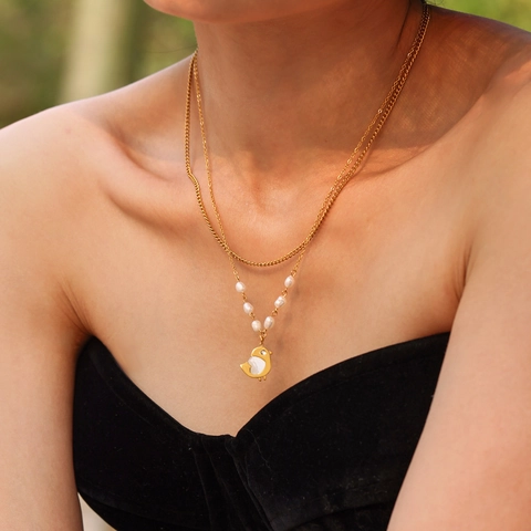 Edelstahl Halskette Mit Süßwasserperle Und Muschel Küken Anhänger Gold Silber Plattiert Schicker Schmuck Für Damen