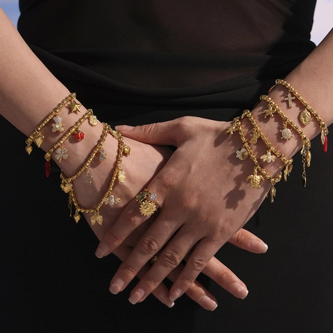 Stainless Steel Zirconia Charm Bracelet For Women Gold Plated Bamboo Link Chain Animal Pendant Fashion Anklet Jewelry