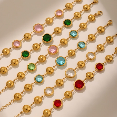 Stainless Steel Geometric Anklet For Women Gold Plated Czech Glass Opal Bezel Set Fashion Summer Jewelry Adjustable Foot Chain