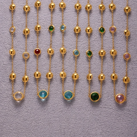 Stainless Steel Czech Glass Necklace Gold Silver Plated Colorful Stone Station Necklace For Women Daily Fashion Jewelry