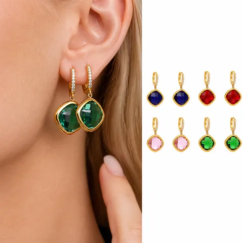 Luxus Quadratische Tschechische Glasohrringe Für Damen Vergoldete Edelstahl Huggie Ohrringe Mit Zirkonia Akzenten Schmuck