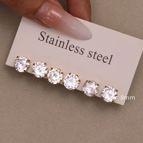 Boucles d'Oreilles Clous Classiques en Acier Inoxydable Zircon Rond Couleur Or Acier Bijoux Minimalistes pour Femmes
