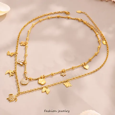 Roestvrij Stalen Zirconia Ketting Armband Sieradencollectie Voor Dames Goud Staal Kleur Schildpad Vlinder Hanger Accessoires