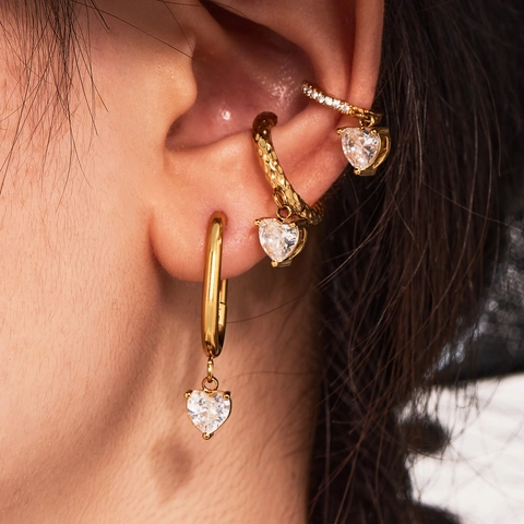 Stainless Steel Hoop Earrings Heart Star Snake Infinity Scissors Rhinestone Pendant Earrings Gold Jewelry For Women