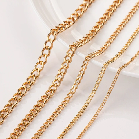 18K Gold Plated Iron Curb Chain Metal Twisted Link For DIY Jewelry Making Necklaces Bags Clothing Decoration Fashion Accessory