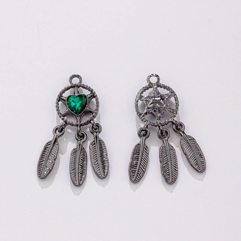 Alloy Dreamcatcher Heart Rhinestone Pendant DIY Beading Material Feather Charms For Necklace Bracelet Making Y2K Jewelry Accessories