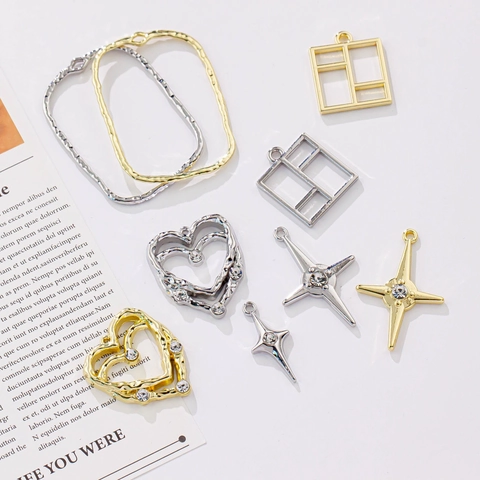 DIY Legering Strass Hangers Onregelmatige Geometrische Ster Hart Charms Voor Sieraden Maken Handgemaakte Oorbellen Ketting Accessoires