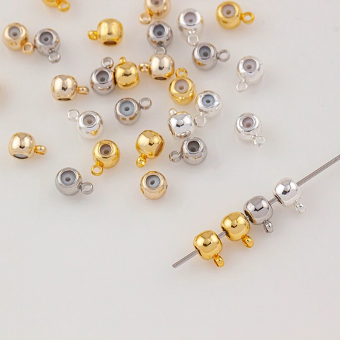 Perline di Posizionamento in Silicone Placcato Oro 14K in Rame Con Anello per Creazione Gioielli DIY Bracciale Collana