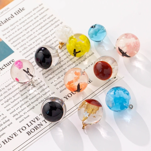 Handmade DIY Resin Ball Pendant Charms Blue Sky White Clouds Bird Scenery Sphere For Necklace Earring Jewelry Making Accessories