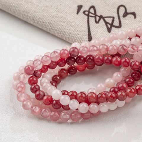 Natural Jade Stone Round Beads For DIY Jewelry Making Bracelet Necklace Pink Rose Red Polished Loose Craft Stone Accessory