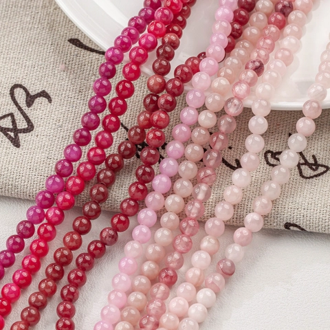 Natural Jade Stone Round Beads For DIY Jewelry Making Bracelet Necklace Pink Rose Red Polished Loose Craft Stone Accessory
