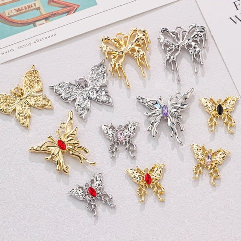 Butterfly DIY Pendants Alloy Rhinestone Charms For Jewelry Making Liquid Metal Lava Style Necklace Earring Findings Decorative Accessories