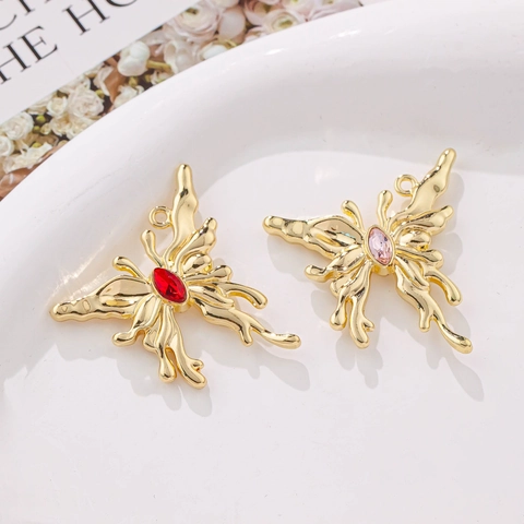 Butterfly DIY Pendants Alloy Rhinestone Charms For Jewelry Making Liquid Metal Lava Style Necklace Earring Findings Decorative Accessories