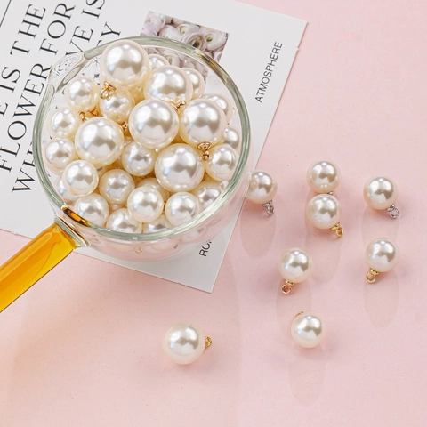 Elegant ABS Artificial Pearl Pendant Round Charm With Metal Ring DIY Jewelry Making Accessories Craft For Necklace Earring