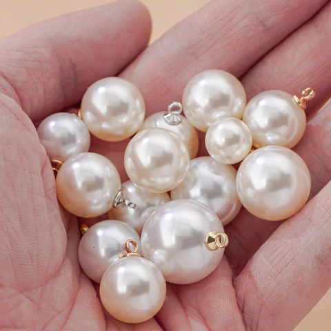 Elegant ABS Artificial Pearl Pendant Round Charm With Metal Ring DIY Jewelry Making Accessories Craft For Necklace Earring